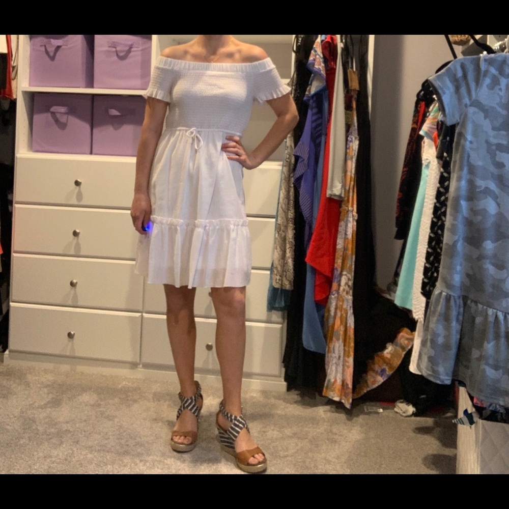 Michael kors white smocked dress off shoulder